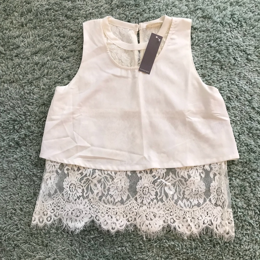 Cream layered lace tank top Size XS